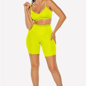Yitty Chartreuse Biker short and bra set (both small) NWT*